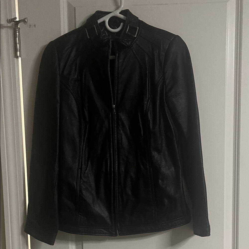 Black Leather Women's Zip-Up Jacket